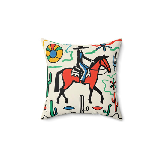 Vintage Cowgirl Pillow, Boho Western Style Home Decor, Boho Rodeo Chic Square Pillow by Prize Pony Outfitters, Gift for Horse Lover