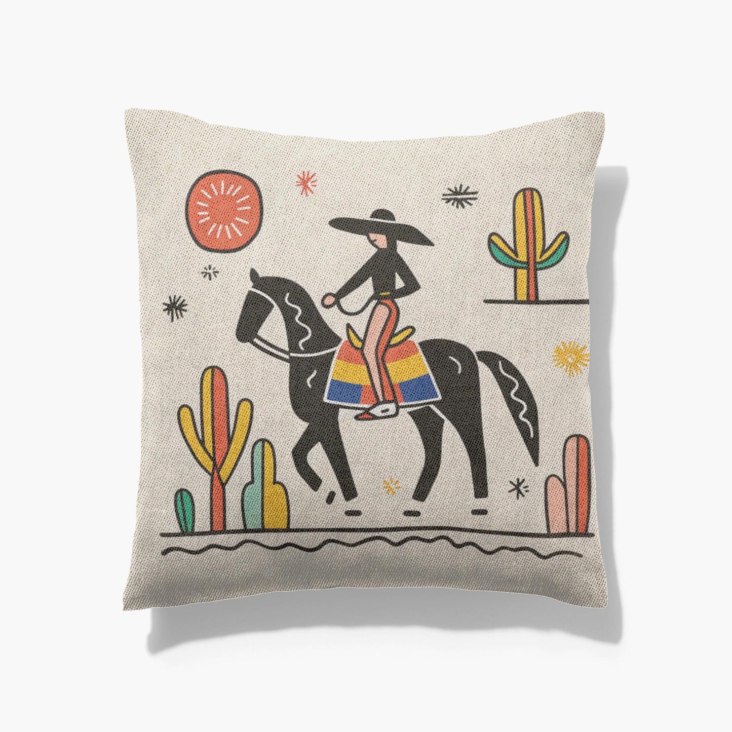 Vintage Boho Rodeo Queen Woven Pillow, Custom Boho Western Horse Throw Pillow, Cowgirl Cushion